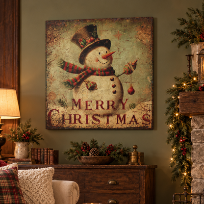 Merry Christmas Snowman Canvas Art