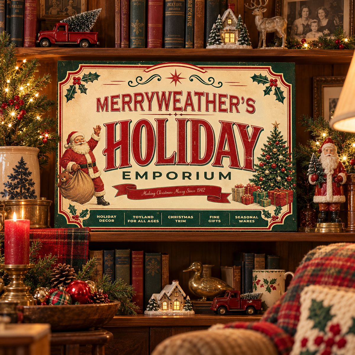 Personalized Holiday Emporium Christmas Canvas Sign