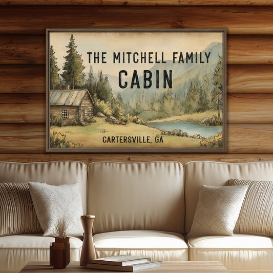 Personalized Cabin Wood-Framed Canvas Art