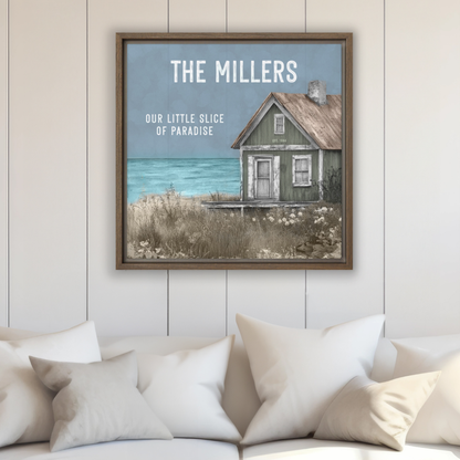 Personalized Beach House Framed Canvas Print