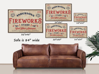 Personalized Fireworks Stand Wood Framed Canvas