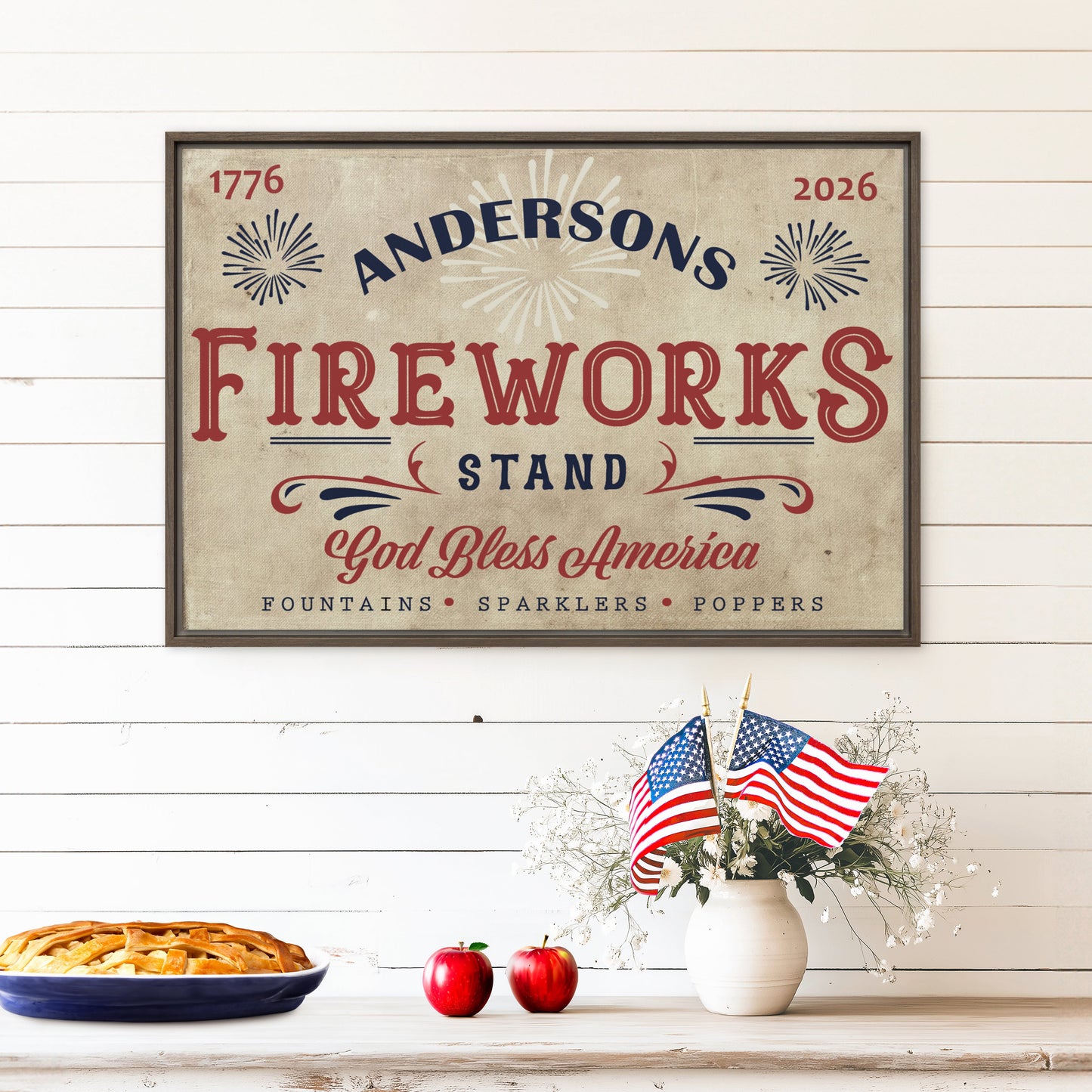 Personalized Fireworks Stand Wood Framed Canvas