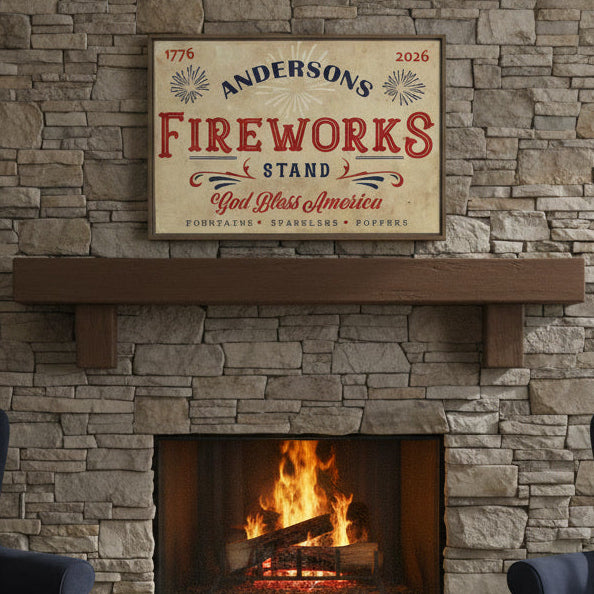 Personalized Fireworks Stand Wood Framed Canvas