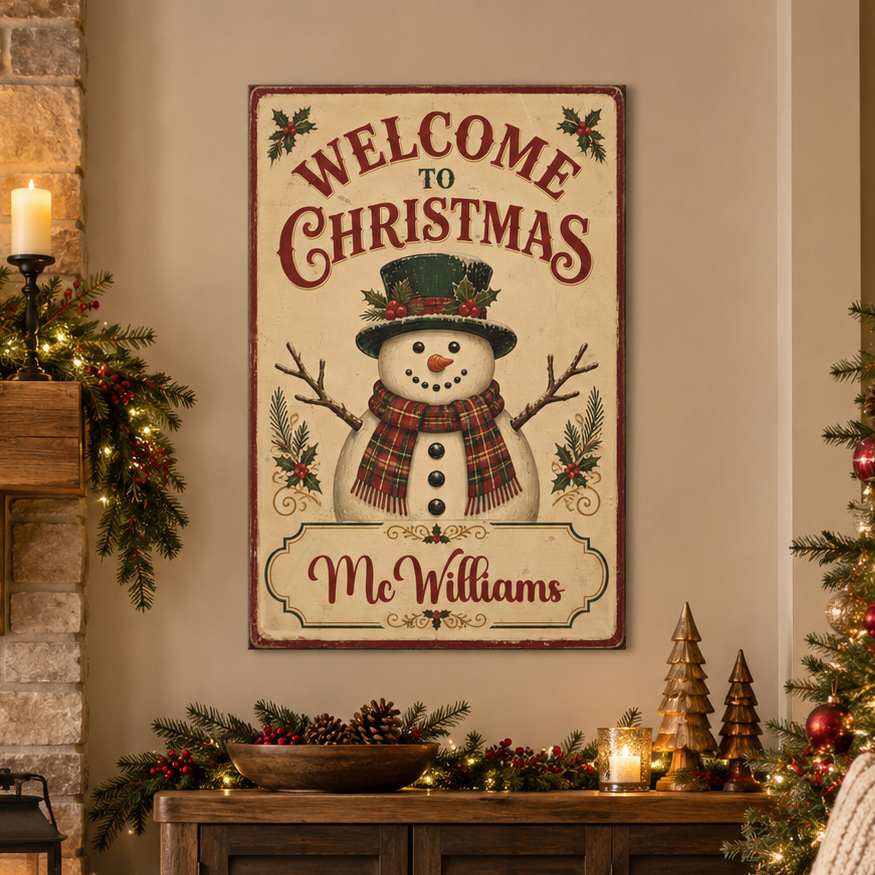 Personalized Welcome to Christmas Snowman Canvas