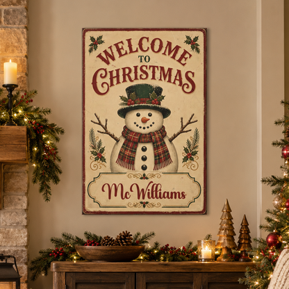 Personalized Welcome to Christmas Snowman Canvas