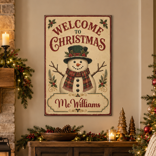 Personalized Welcome to Christmas Snowman Canvas