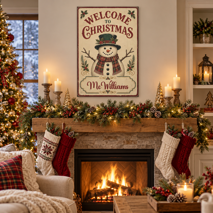 Personalized Welcome to Christmas Snowman Canvas
