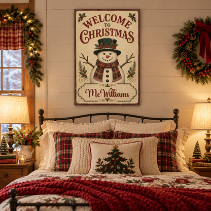 Personalized Welcome to Christmas Snowman Canvas