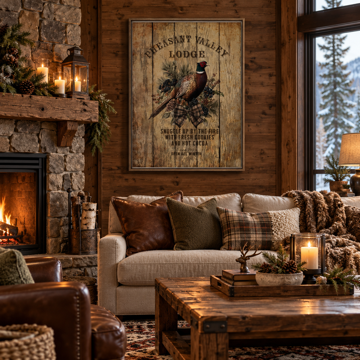 Pheasant Valley Lodge Personalized Wood Framed Wall Art