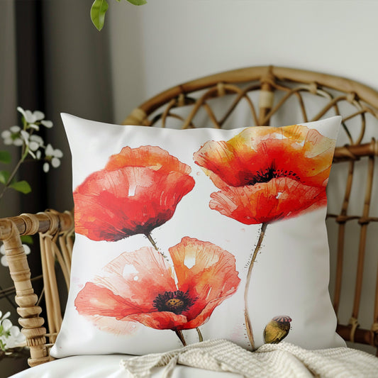 Watercolor Poppies Pillow Cover