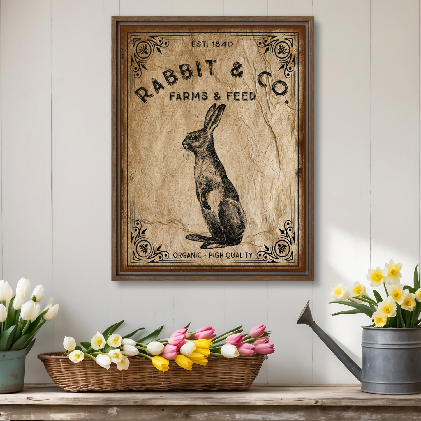 Wood Framed Rabbit & Co Canvas Art