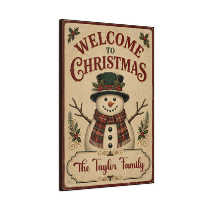 Personalized Welcome to Christmas Snowman Canvas