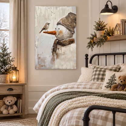 Primitive Snowman Canvas Art