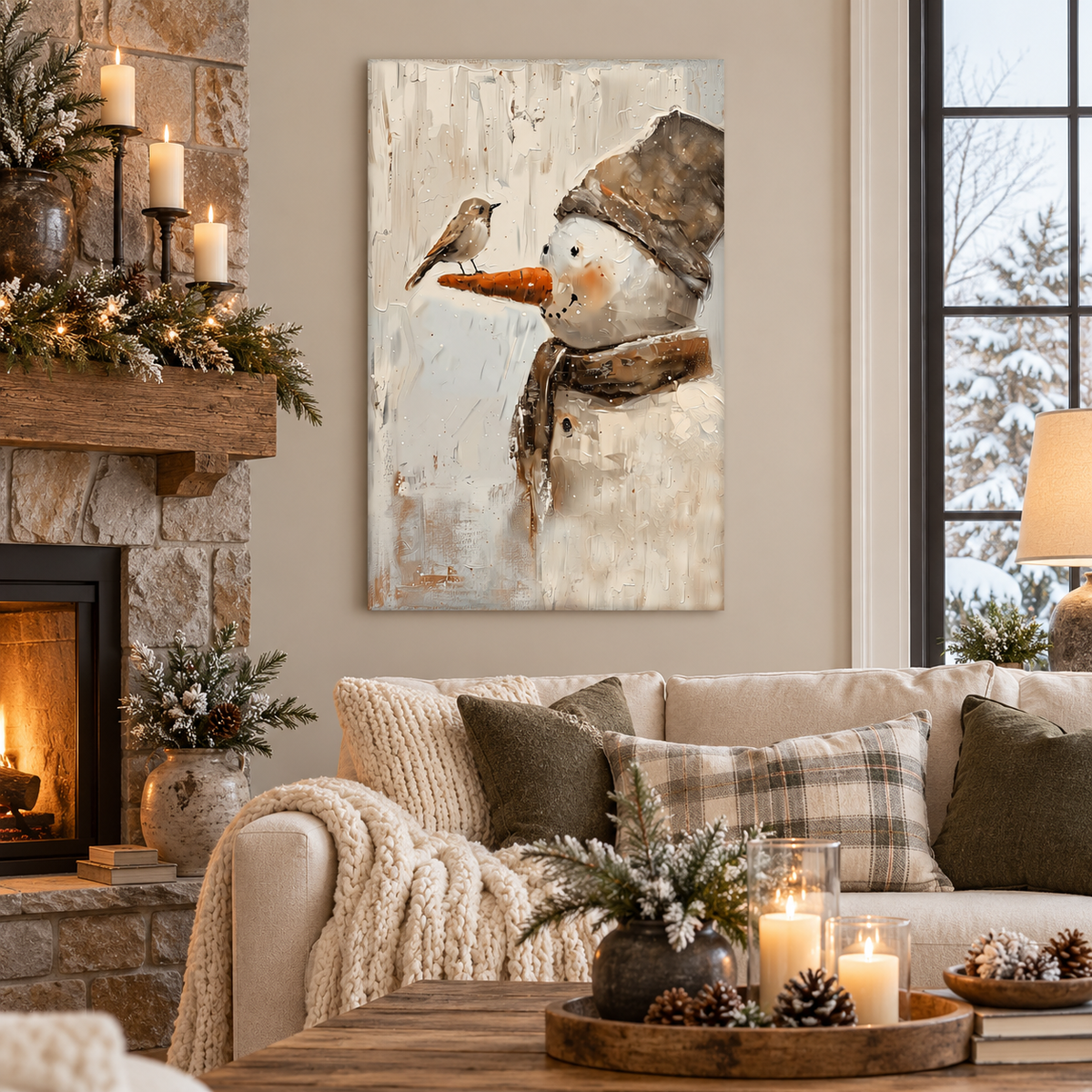 Primitive Snowman Canvas Art