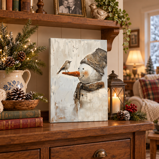 Primitive Snowman Canvas Art