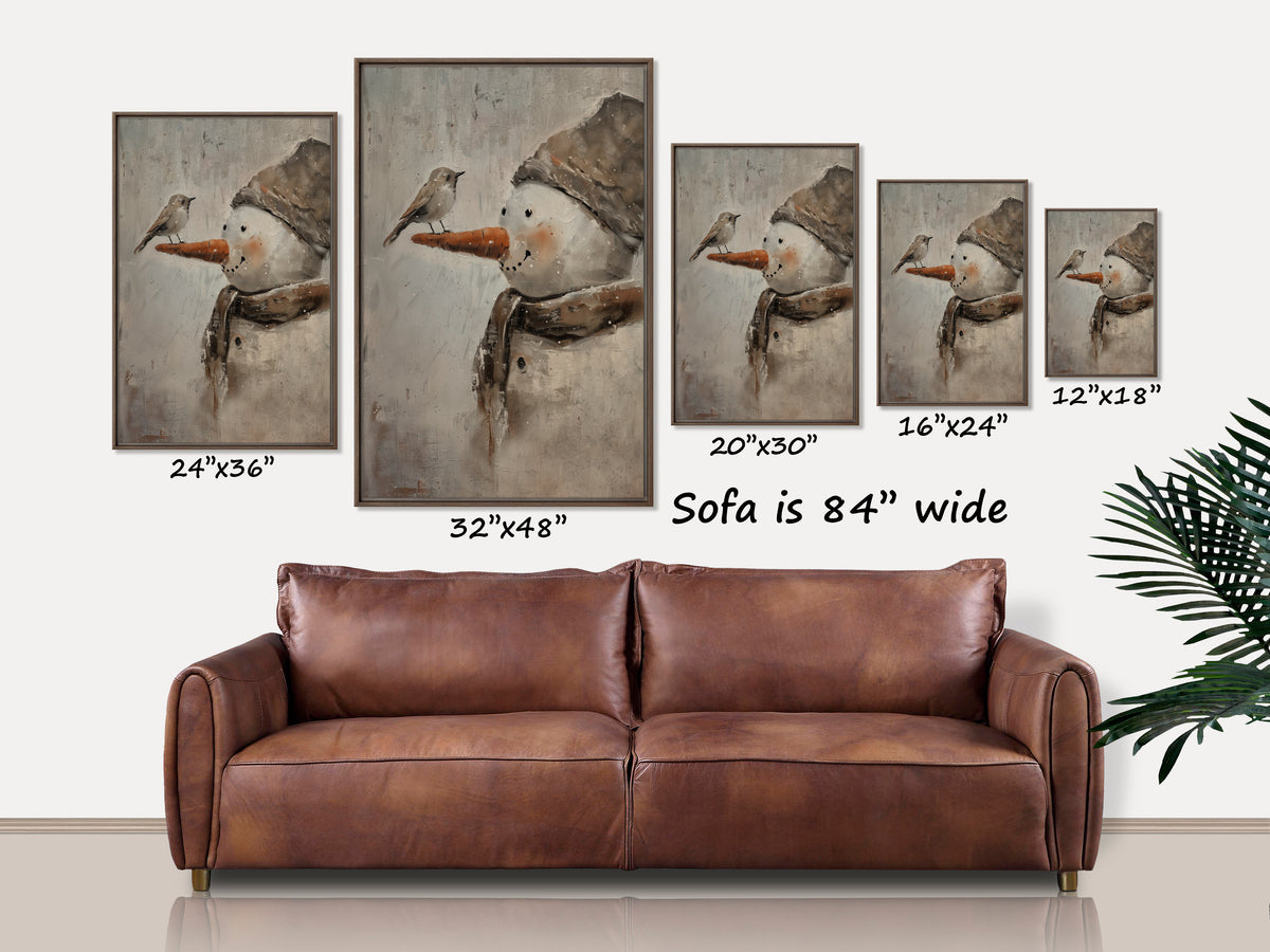 Snowman Framed Canvas Print, Whimsical Winter Decor