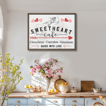 Sweetheart Cafe Wood Framed Canvas