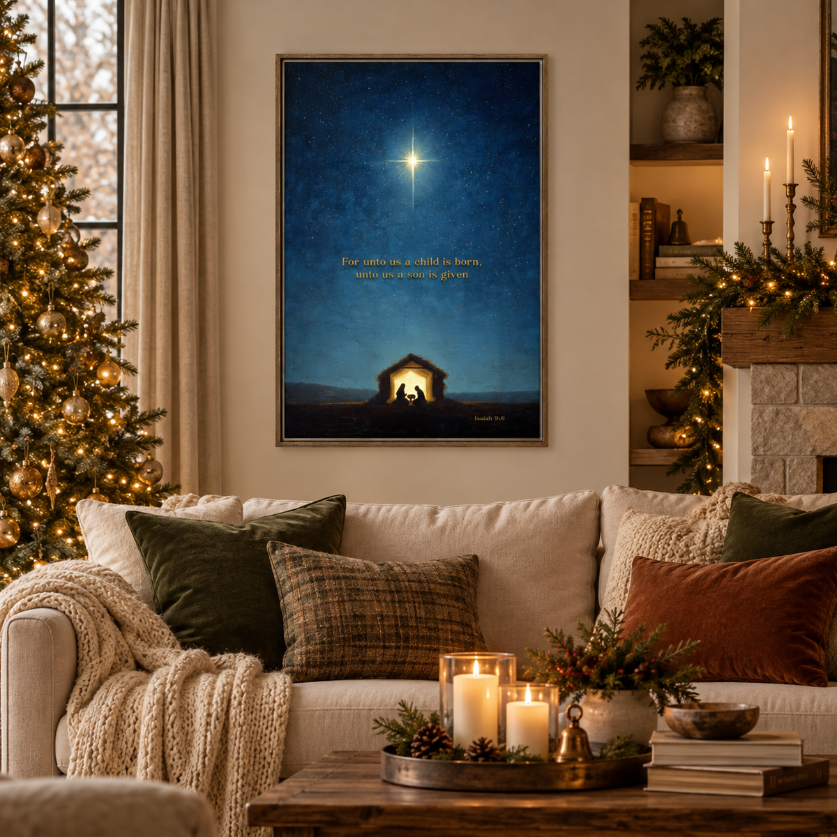 For Unto Us a Child Is Born Framed Canvas Art