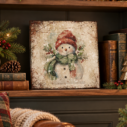 Cozy Rustic Snowman Winter Canvas Wall Art