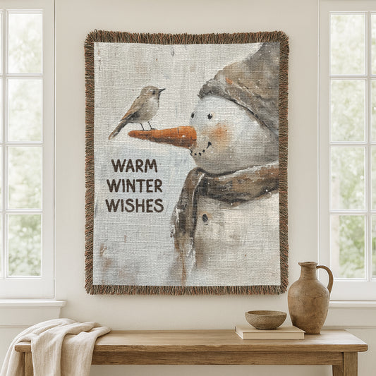 Warm Winter Wishes Snowman Woven Blanket