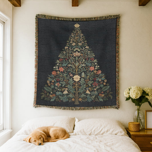 William Morris Inspired Christmas Tree Woven Blanket